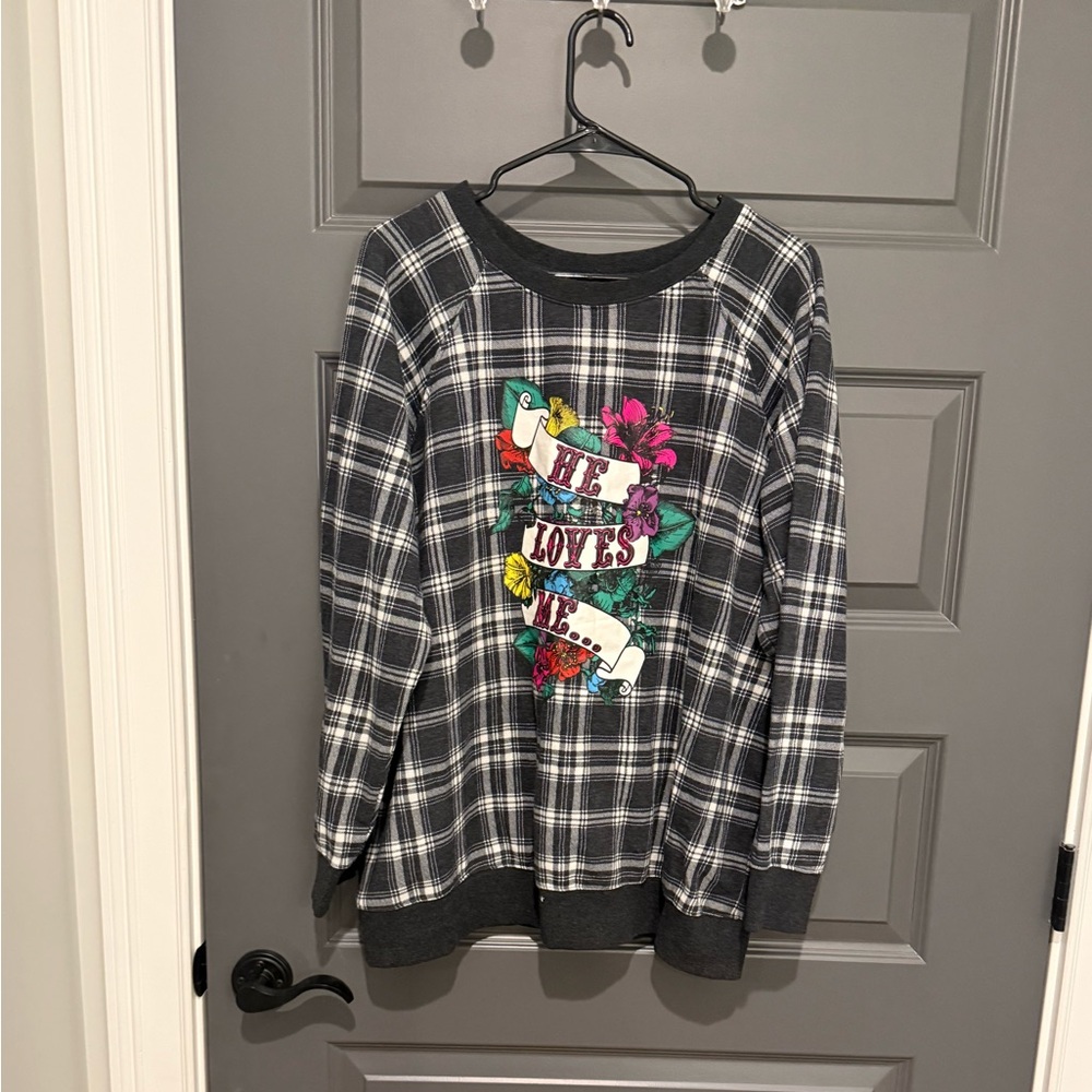 Torrid X Betsy Johnson Black and White Plaid He Loves Me Sweater Top Size 1